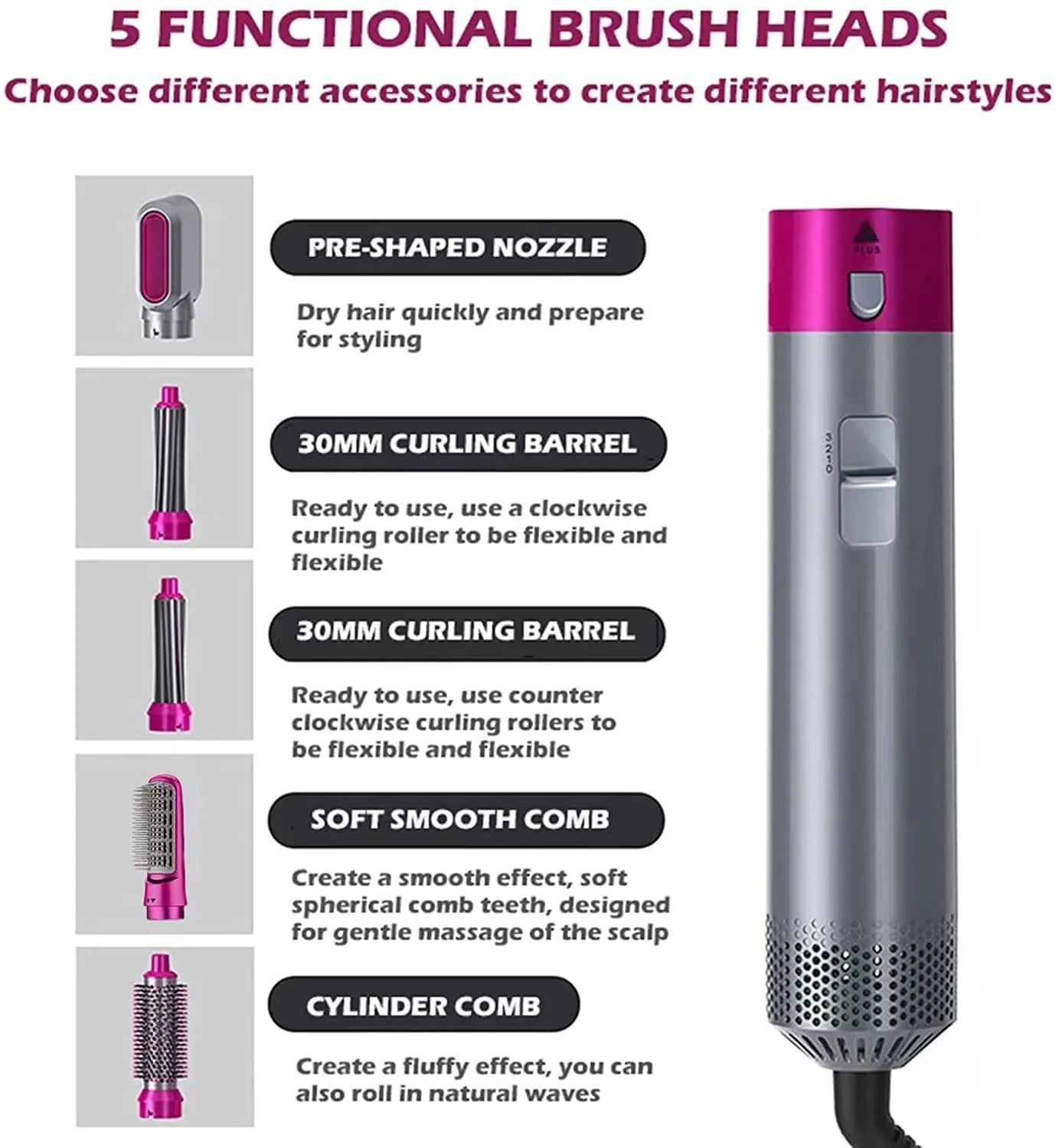 5 in 1 Hot Hair Styler With Free Gift Hair Hold Spray MADE by USA ( Limited Stock )